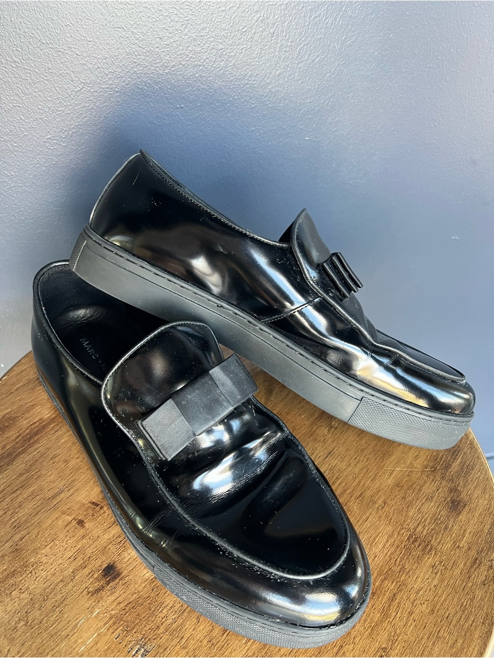 Black Men's Marc Nolan Patent Leather Loafers with Ribbon Accent
